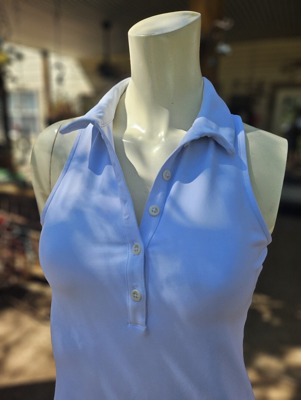 Alo Yoga Charmed Point Collar Sleeveless Pale Blue Tennis Dress size XS Stain - Picture 2 of 6